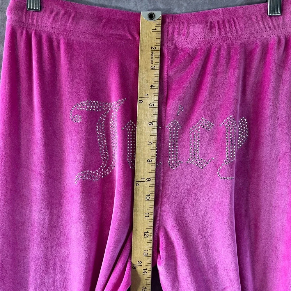 Juicy Couture Velour Lounge Set Women Large Pink Rhinestone Tank Wide Leg Pants